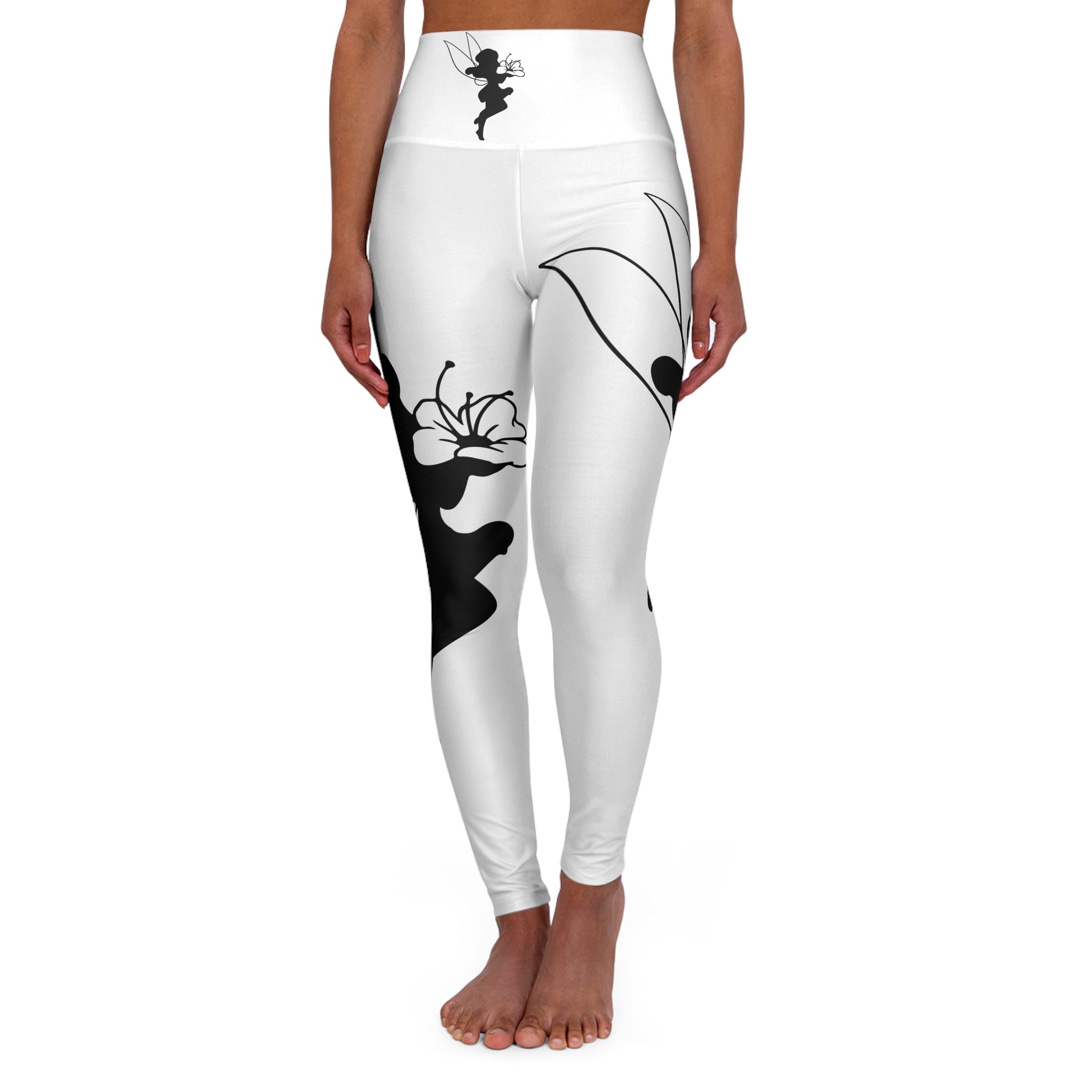 High Waisted Yoga Leggings with Floral & Fairy Design, Comfortable Activewear, Stylish Workout Pants, Fitness Gift, AOP Leggings